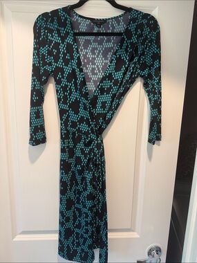 Banana Republic Black Dress with Teal Polka Dot Print